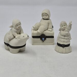 VINTAGE DEPARTMENT 56 SNOWBABIES HINGE SMALL TRINKET BOX SET OF 3 COLLECTIBLE